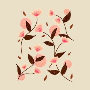 Retro pink and brown floral pattern T-Shirt