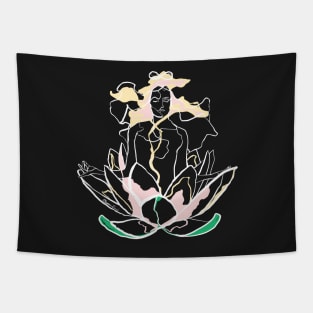 Single Line - Lotus (White) Tapestry