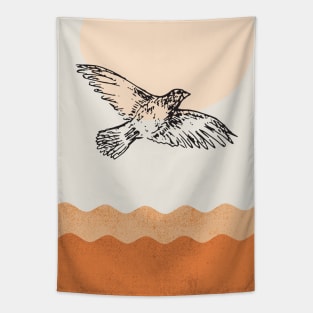 Bird Flying over the sun ocean sand orange hot summer adventure Tapestry