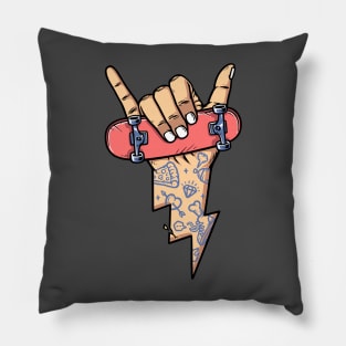 skateboarding shaka hand with lightning shape Pillow