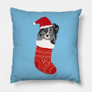 Sheltie Dog with Santa Hat inside Christmas Sock Pillow