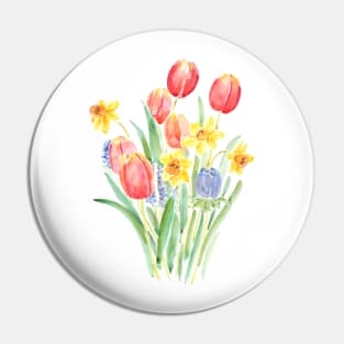 red tulips and yellow daffodils watercolor Pin