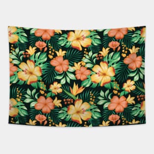 Tropical Orange And Green Floral Hibiscus Tapestry