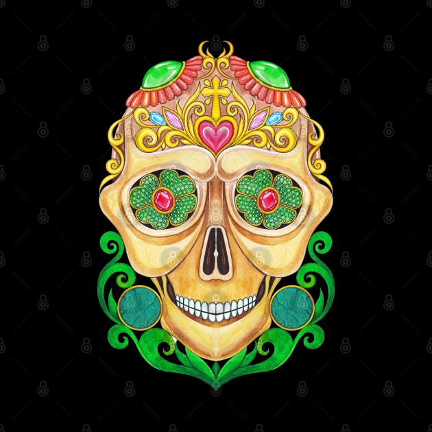 Sugar skull fancy vintage and gems day of the dead. by Jiewsurreal