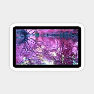 Fantasy Nature Scene with Pink and Purples flowers Reflecting in the Water Magnet