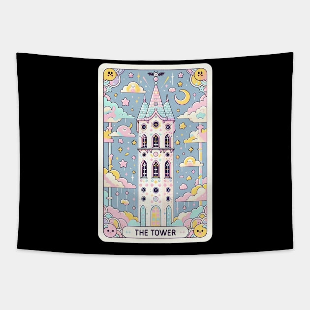 The Tower Tarot Card Cute Kawaii Pastel Goth Tapestry by Lavender Celeste