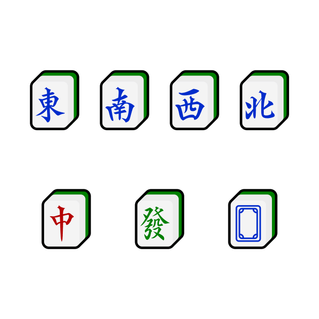 Mahjong Honor Tiles 麻雀番子 - Winds, Dragons 東南西北中發白 | I Love Mahjong | Cantonese Sticker by PawaPotto