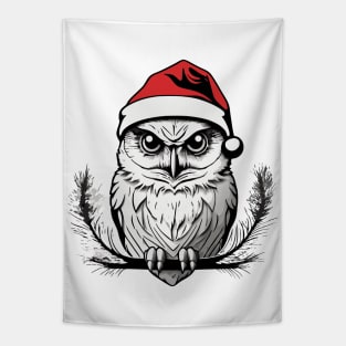 Christmas Owl with Santa Hat Tapestry