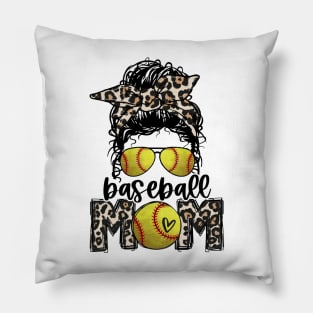 Softball Mom Leopard   Messy Bun Softball Mom Pillow