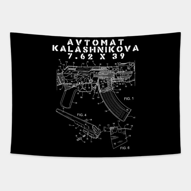 Avtomat Kalashnikova Blueprint - AK47, Mikhail Kalashnikov, Guns, Firearms, Patent Tapestry by SpaceDogLaika