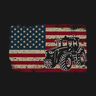 Farm Tractors America Flag I Patriotic Farming T-Shirt