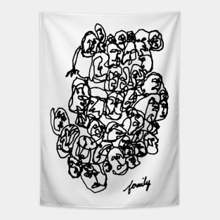 Family Line Drawing Art Black Print Tapestry