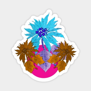 brown and blue flowers Magnet