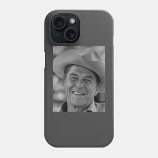 Ronald Reagan with cowboy hat Black White Phone Case