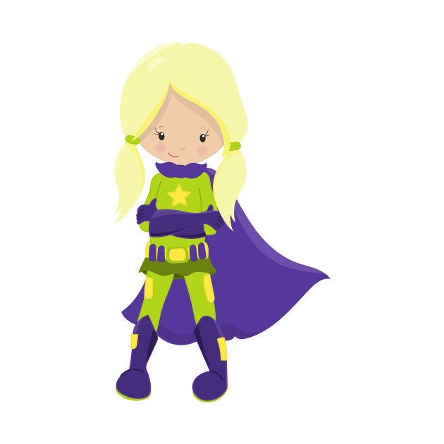 Superhero Girl, Blonde Hair, Hero, Purple Cape by Jelena Dunčević