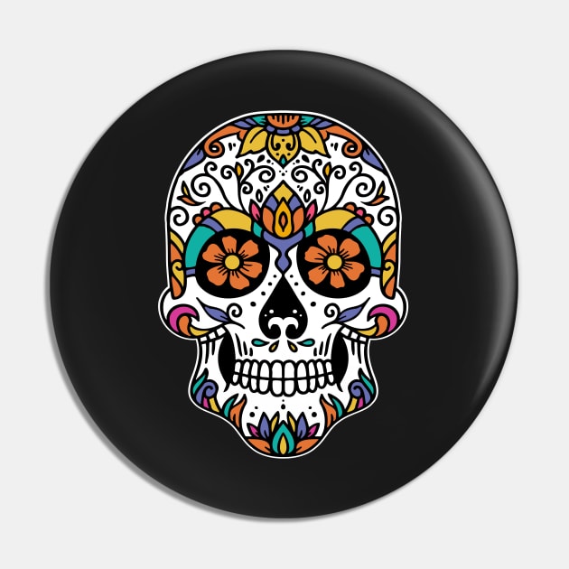 Craneo Dia De Los Muertos. Vintage Sugar Skull with Flowers Dia De Muertos Shirt Pin by teemaniac