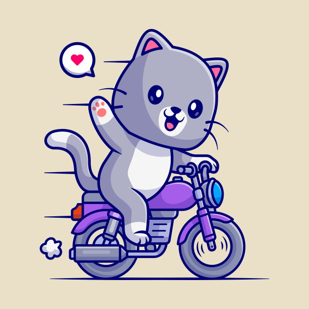 Cute Cat Riding Motorcycle Cartoon by Catalyst Labs