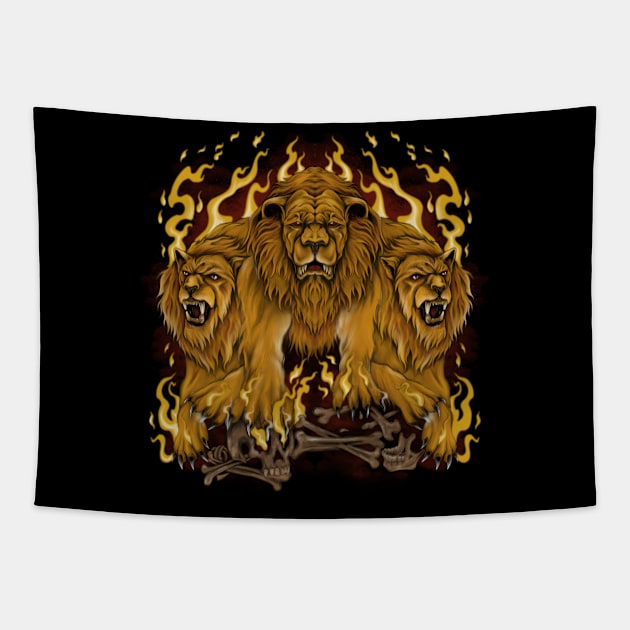 Fire Lion Tapestry by Haryo awonggo