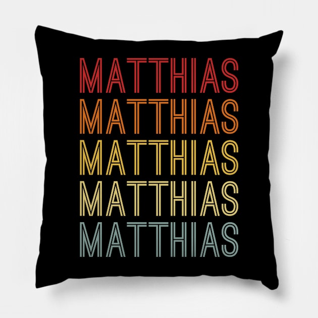 Matthias Name Vintage Retro Pattern Pillow by CoolDesignsDz