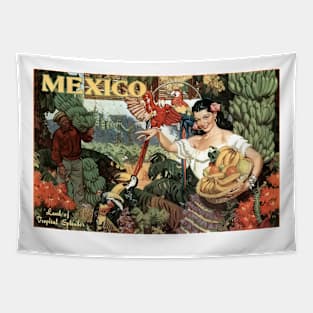 Mexican Girl with Parrots Tapestry