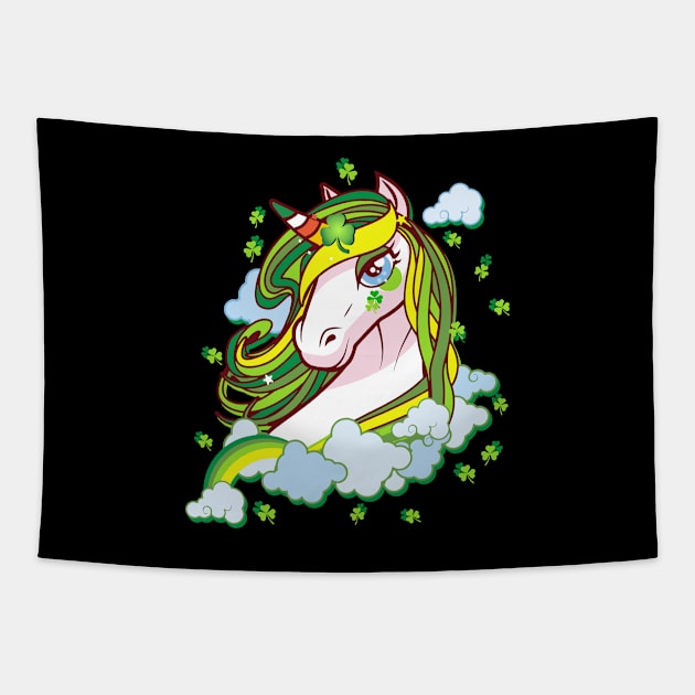 St Patricks Day Girls Dabbing Unicorn Leprechaun Lepricorn Tapestry by Pannolinno