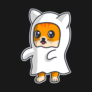 Cute Cat Wearing a Ghost Costume | Halloween Character T-Shirt