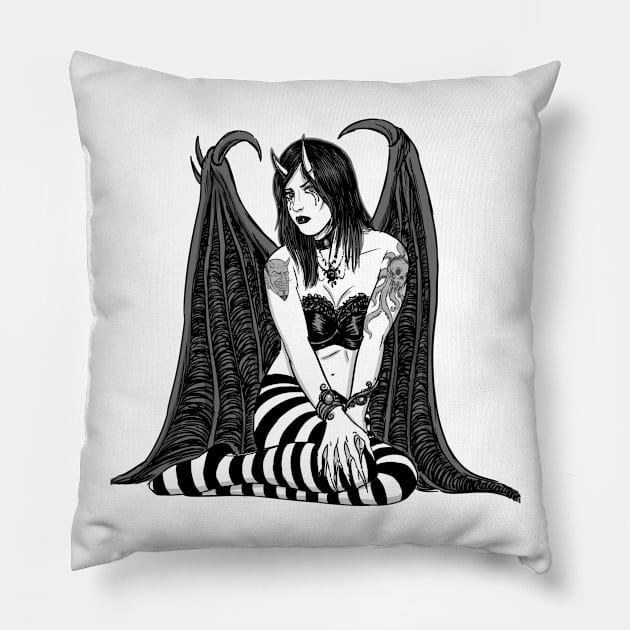 DEMONESS WITH WINGS Pillow by AtomicMadhouse