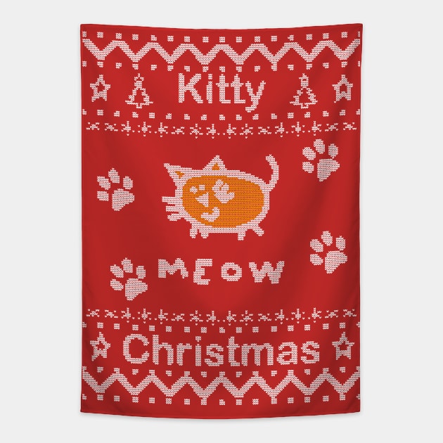 Kitty Christmas Meow Ugly Cat Sweater Tapestry by ellenhenryart