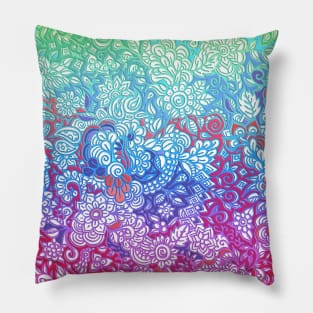 Fantasy Garden Rainbow Doodle Pillow