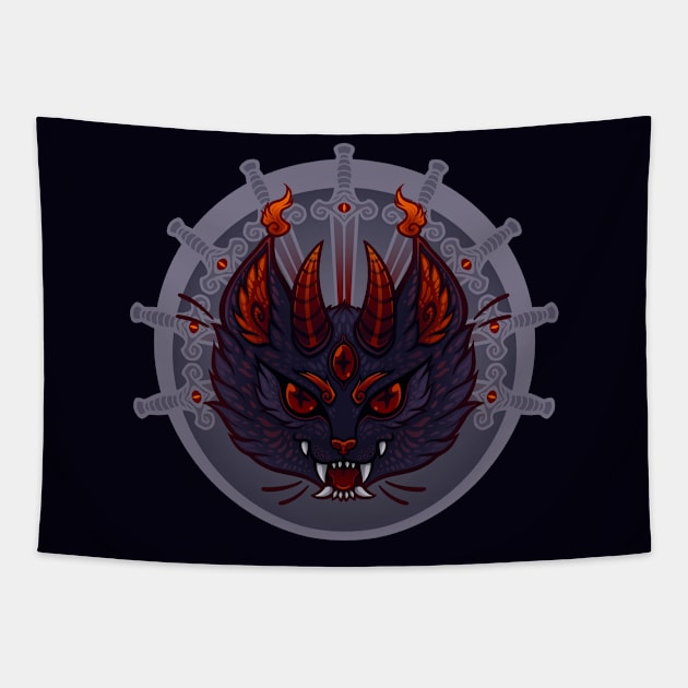 Demon Cat - Endless Lives Tapestry by DoomedDreamer