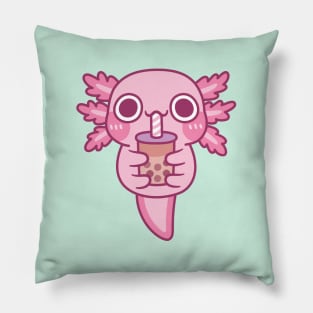 Cute Little Axolotl Drinking Bubble Tea Pillow