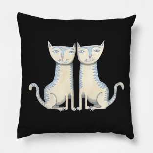 Cats, Staffordshire Style twin kittens, on blue Pillow