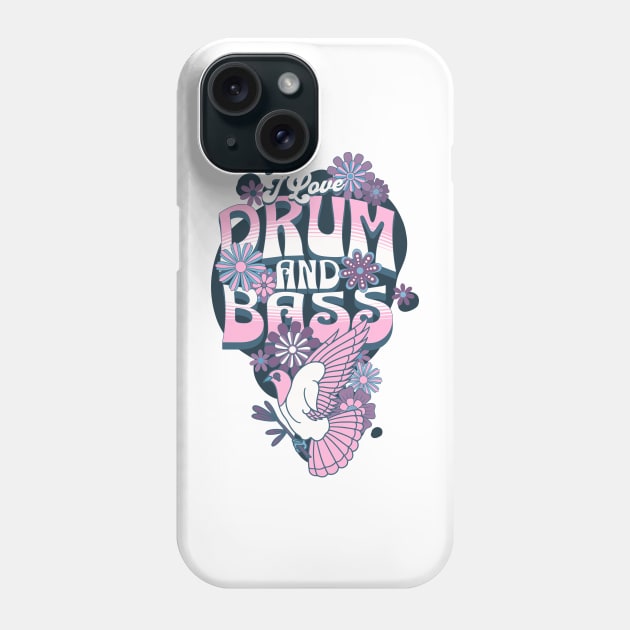 DRUM AND BASS  - I Love Retro Bird (Pink/Purple) Phone Case by DISCOTHREADZ 