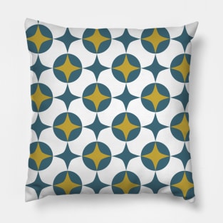 Blue And Gold Atomic Star and Circle Mid-century Pattern Pillow