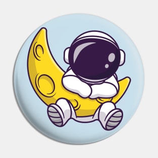 Cute Astronaut With Sickle Moon Cartoon Pin