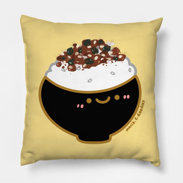 Kawaii Happy Japanese rice furikake rice seasonings bowl Pillow by Marie.c.doodles