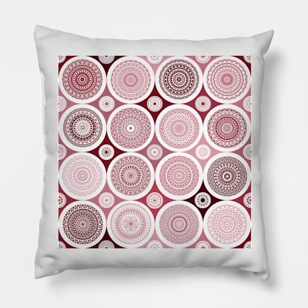 repeating pattern with boho style circles red color Pillow by Artpassion