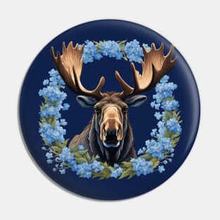 Moose And Alaska Alpine Myosotis Flowers Pin