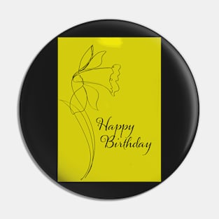 Daffodil Line Art - Happy Birthday Pin