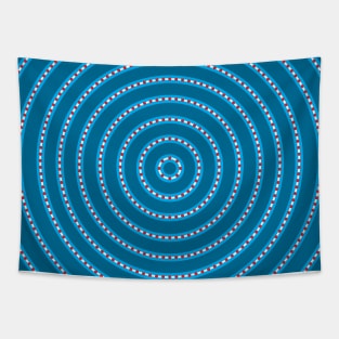 Round Bullseye Pattern no.3 Light and Medium Blue and White with Red dotted lines Tapestry