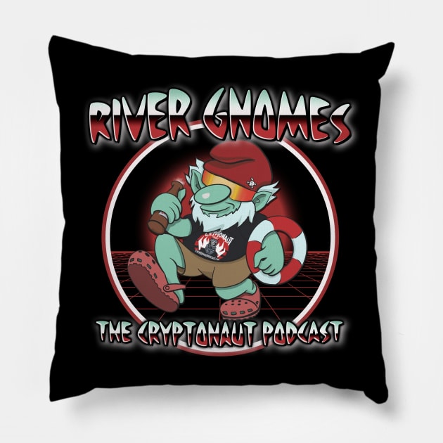 River Gnomes ( 80's Synthwave ) Art by Axy Alvarado Pillow by The Cryptonaut Podcast 