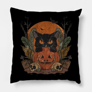 Vintage Halloween Spooky Black Cat Pillow