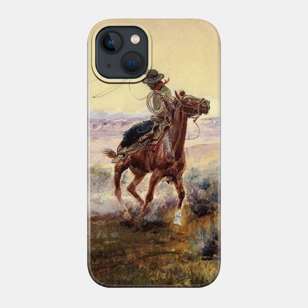 “On the Pond” by Charles M Russell - Wild West Frontier Cowboy Longhorn - Phone Case