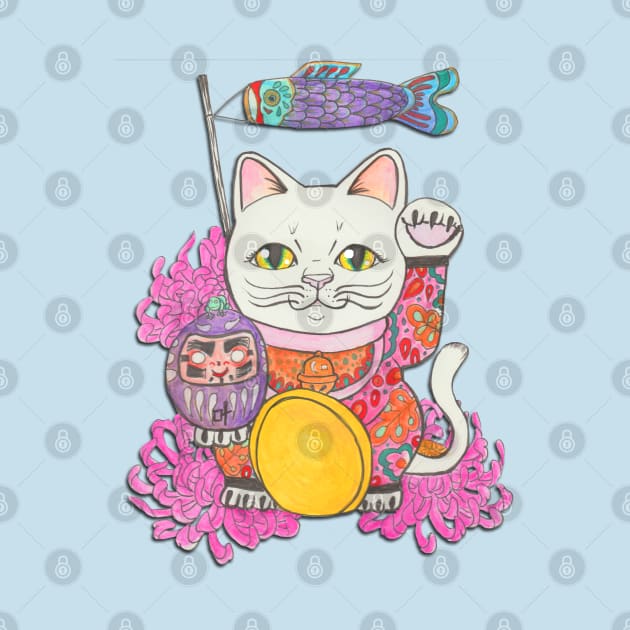 Maneki Neko lucky cat art by JenStedman73