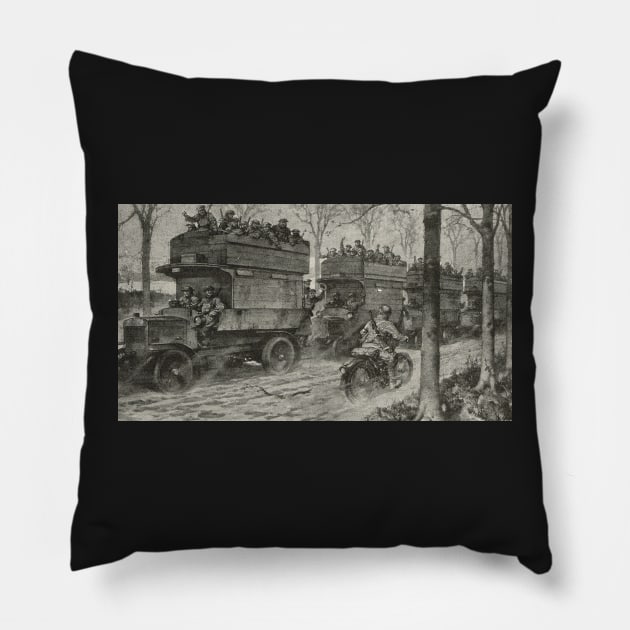 London buses returning from the trenches, WW 1, 1917 Pillow by artfromthepast