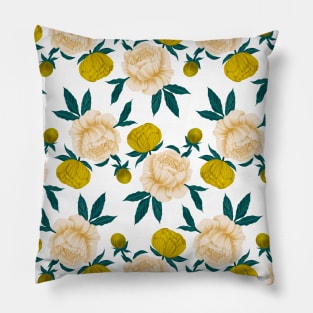 Yellow and Cream Peonies Pattern Pillow