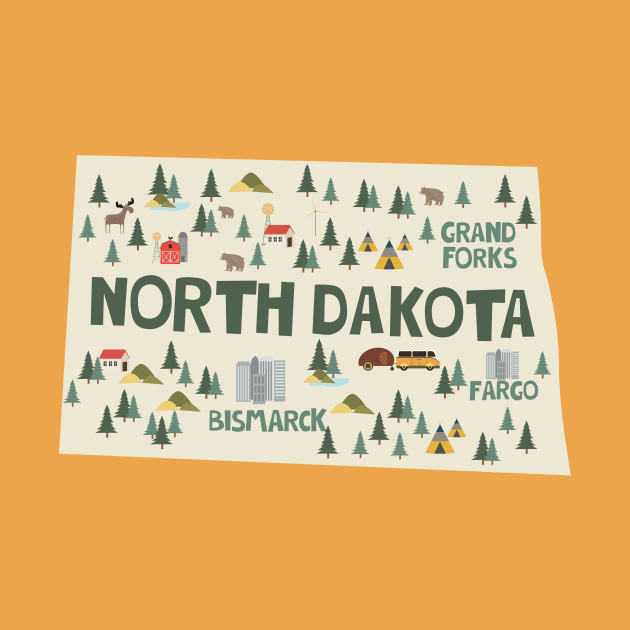 North Dakota Illustrated Map by JunkyDotCom