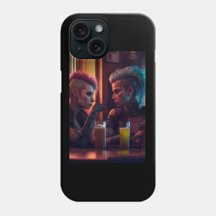 Cyberpunk Lovers in a Bar Phone Case