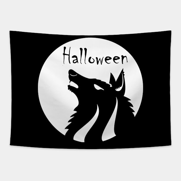 Halloween Wolf Monochrome, Black And White Transparent Vector Graphic Design, White Version Tapestry by Modern Art