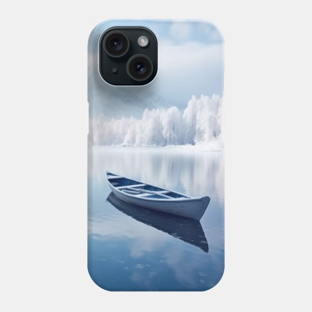 Lake Boat In Winter Serene Landscape Phone Case by Cubebox